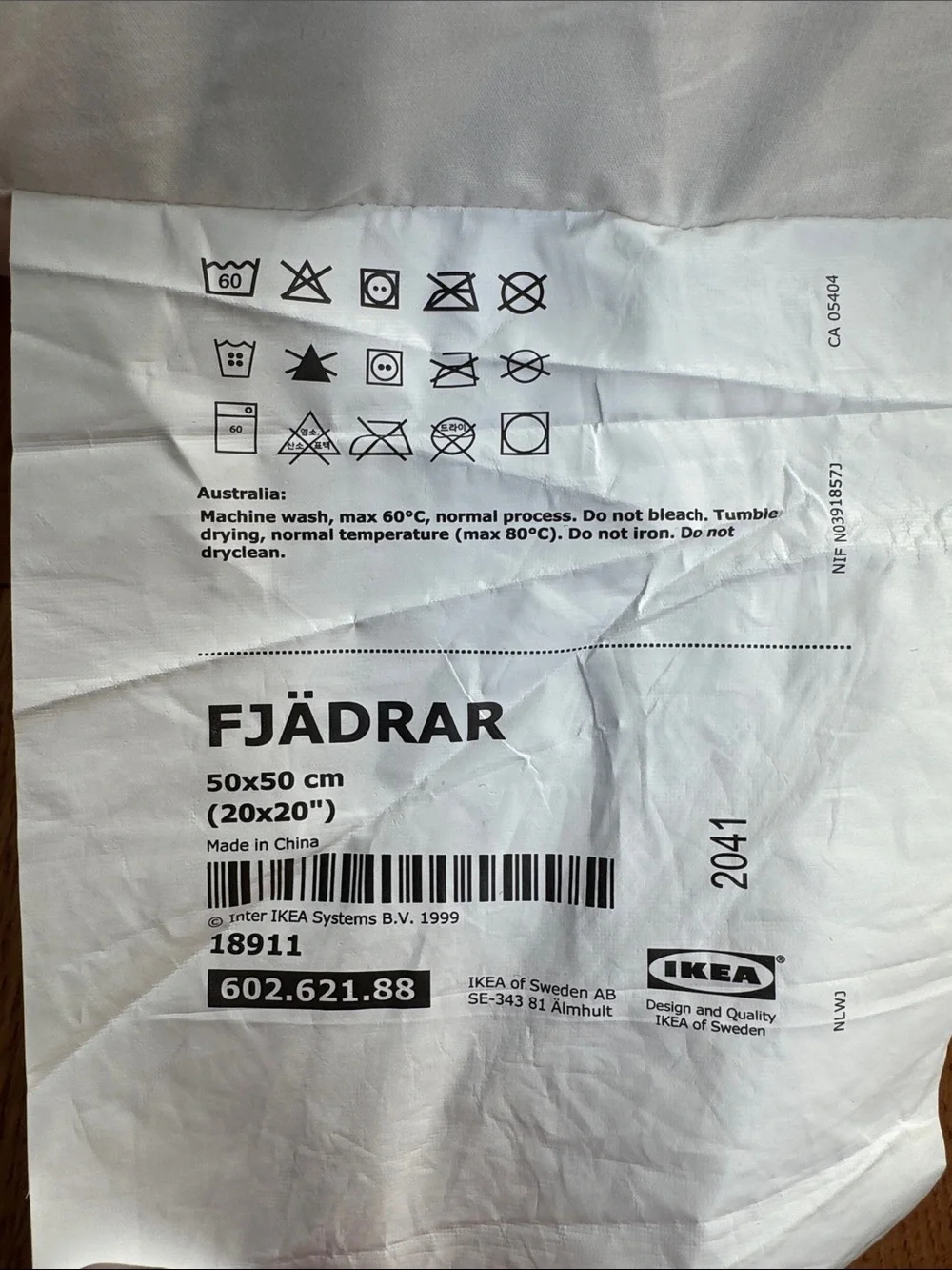 IKEA Off White Square Down-Fill Cushion Pillow FJADRAR 20